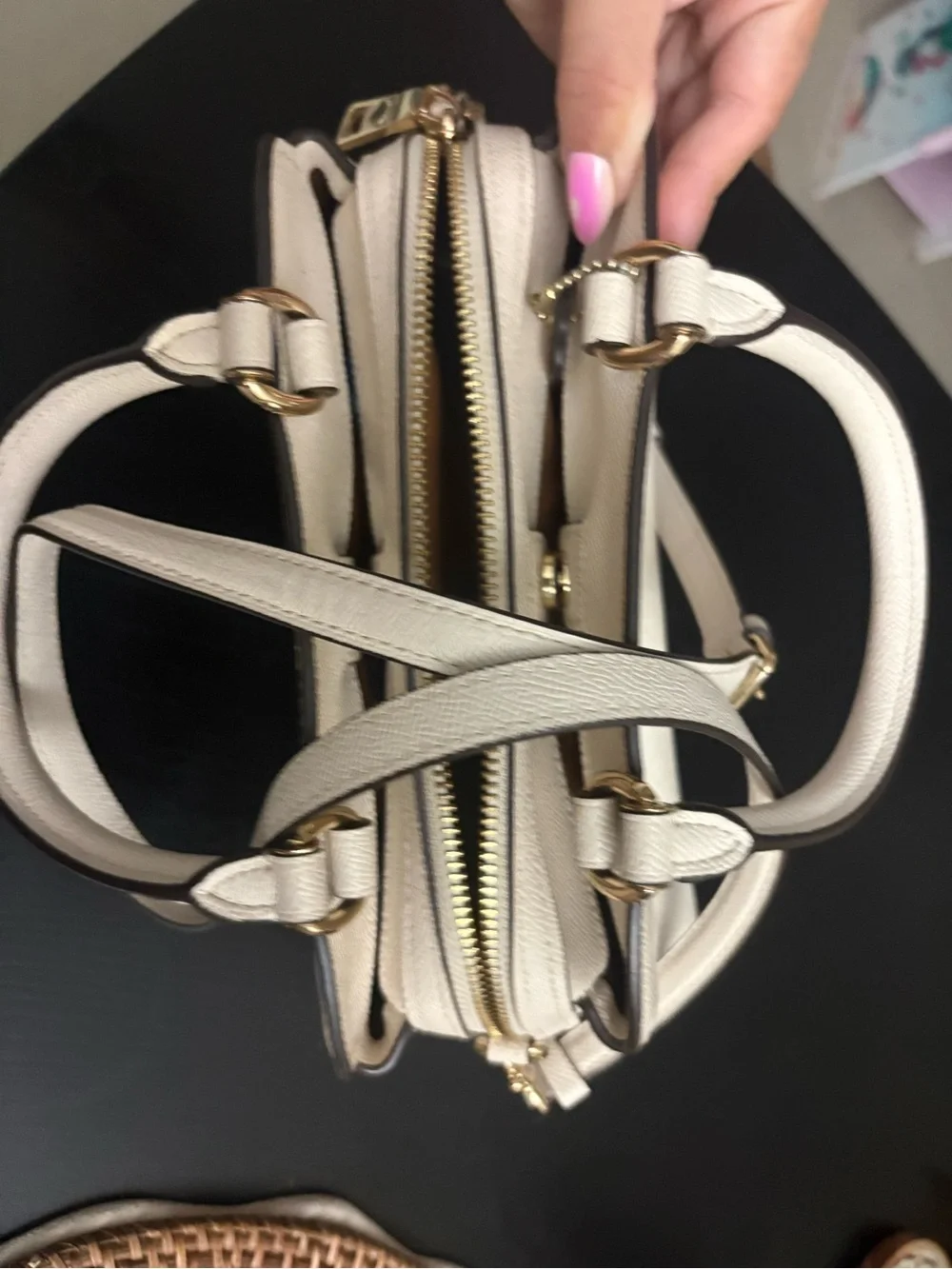 Coach Cream Leather Satchel with Gold Hardware